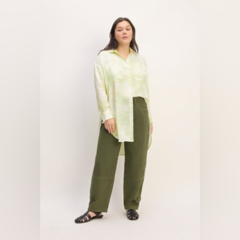 Everlane • Long Shirt in Green Satin Tie-Dye